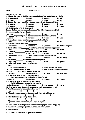 Đề khảo sát chất lượng hè môn Tiếng Anh Lớp 11 - Năm học 2019-2020
